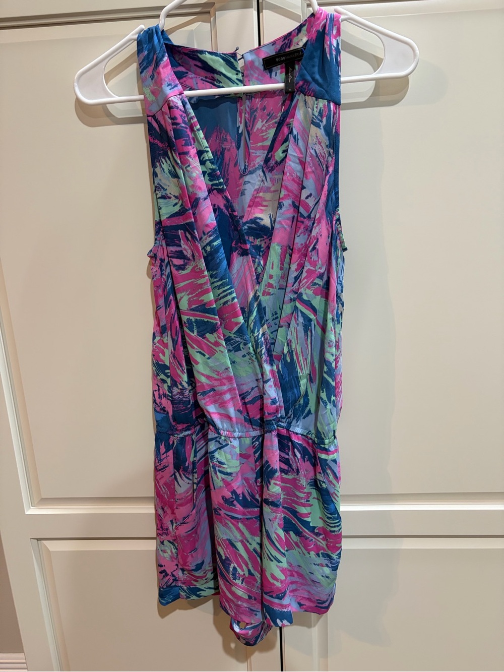 BCBG MaxAzria Pink, Blue & Green Thalia Romper with Pockets